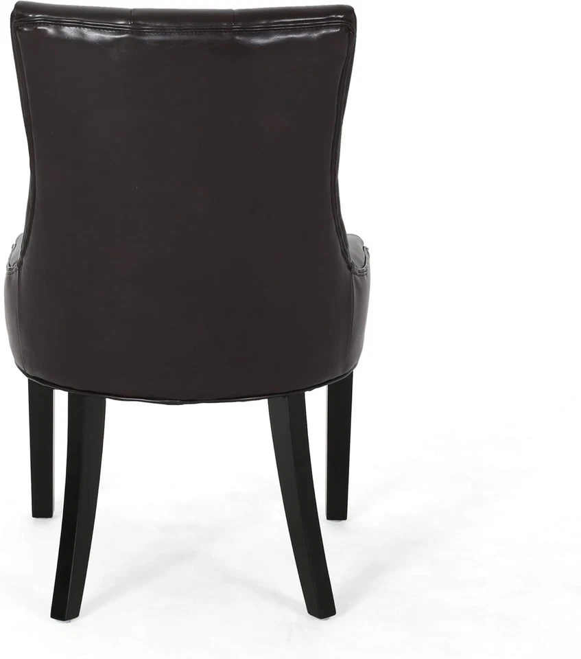 Sillas de comedor Christopher Knight Home Hayden de cuero marrón acolchado, juego de 2 piezas, Foto 4 de 4