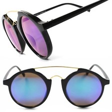 Indie Vintage Retro Green Color Mirror Lens Mens Womens Circle Round Sunglasses