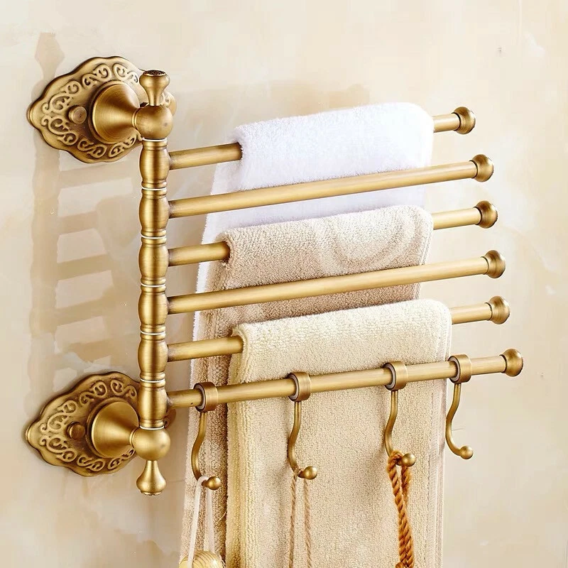 Bathroom Swivel Towel Bar with Hooks Wall Mounted 6 Arms Towel Rack Antique - Image 2 of 4