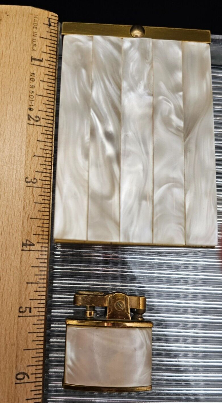 Vintage MARHILL CIGARETTE CASE & LIGHTER Genuine Mother of Pearl & Brass 1950's