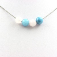 Steine Und Mineralien. Collier Perlen Chalcedon Blau + Rosenquarz 8 Mm Kette E