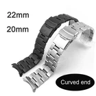 20mm 22mm Solid Stainless Steel Watch Band Matte Metal Strap w Curved Connectors