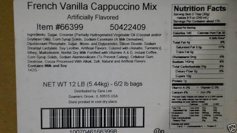 MEZCLA DE CAPUCHINO DE VAINILLA FRANCESA 12 BOLSAS/2 LIBRAS CADA UNA DE FARMER BROS (superior) Foto 3 de 4