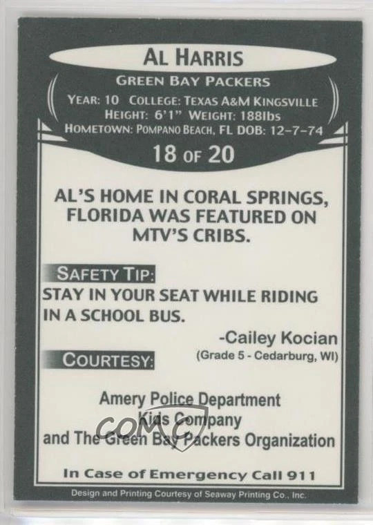 2007 Green Bay Packers Police Amery PD Back Al Harris #18 - Image 2 of 2