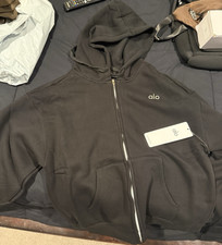 alo Black Full Zip Hoodie Unisex Adults Size M Long Sleeve Hooded Pockets Logo