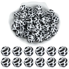 20 Pcs 15mm Silicone Beads Bulk Printed Silicone Focal Beads for Pens DIY Bra...
