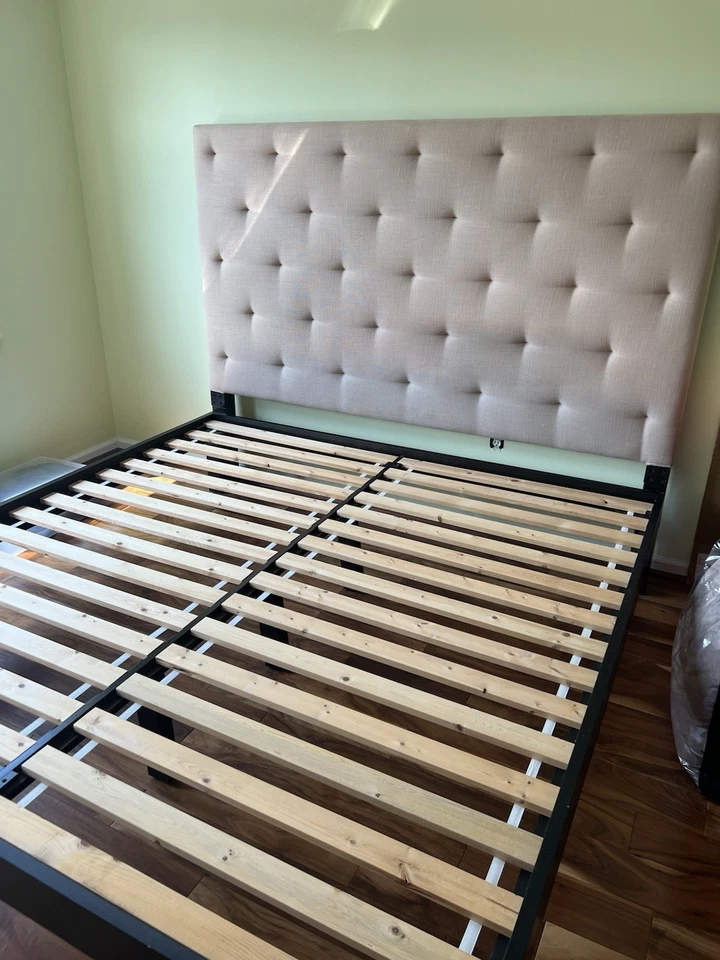 California King Tufted Headboard W/ Bed Frame (West Elm) - Image 3 of 4