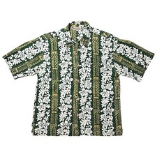 Vintage O  Neill Green White Floral Hawaiian Button-Up Shirt, Small, Made in USA