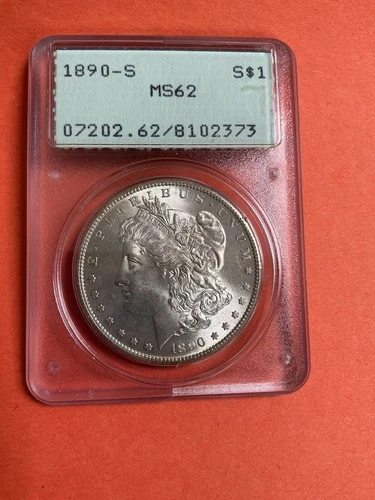 1890 S Morgan Dollar PCGS MS62 Rattler Holder