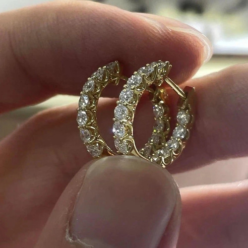 Lab Created Diamond Huggie Hoop Earrings 2CT Round Cut 14K Yellow Gold Plated