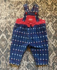 Vintage OshKosh B'gosh Denim Overall Girls 6-9M floral and hearts