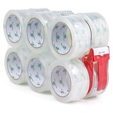 12 Rolls Heavy Duty Clear Packing Tape With 1 Dispenser 1.88 In x 60 Yd 2.7 Mil