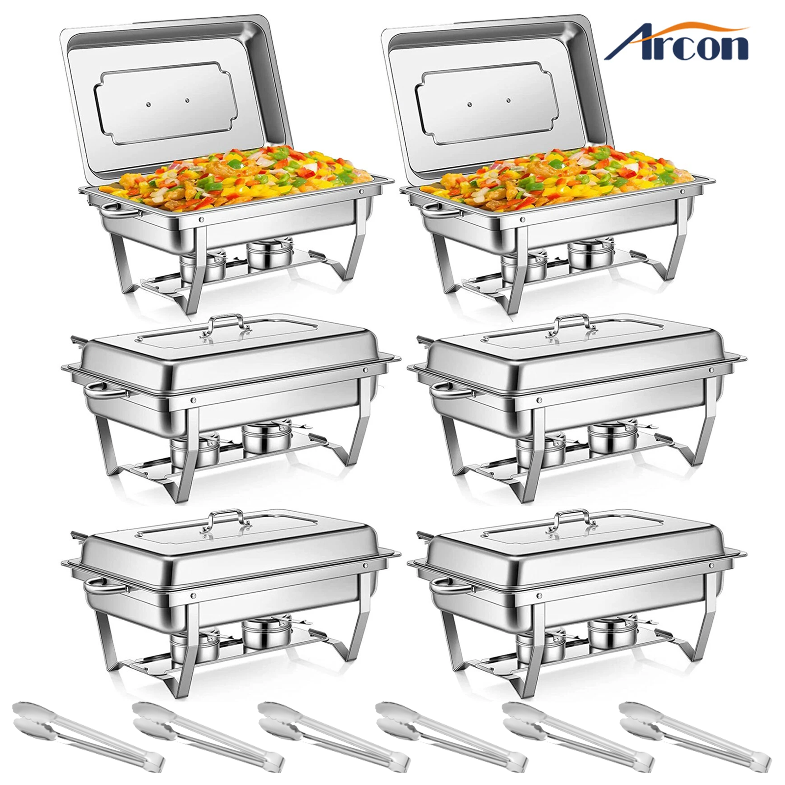 Chafing Dish Buffet Set 6 Pcs 13.7 QT Stainless Steel Chafer for Catering W Clip
