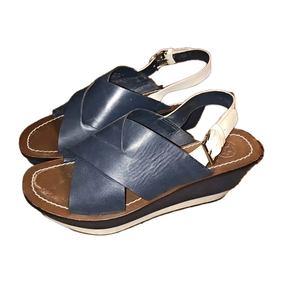 Tacones de cuña Tory Burch para mujer talla 8 azul marino oscuro negro Foto 2 de 4