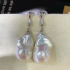 gorgeous 14-16mm south sea baroque white  pearl dangle earring 925s (t)