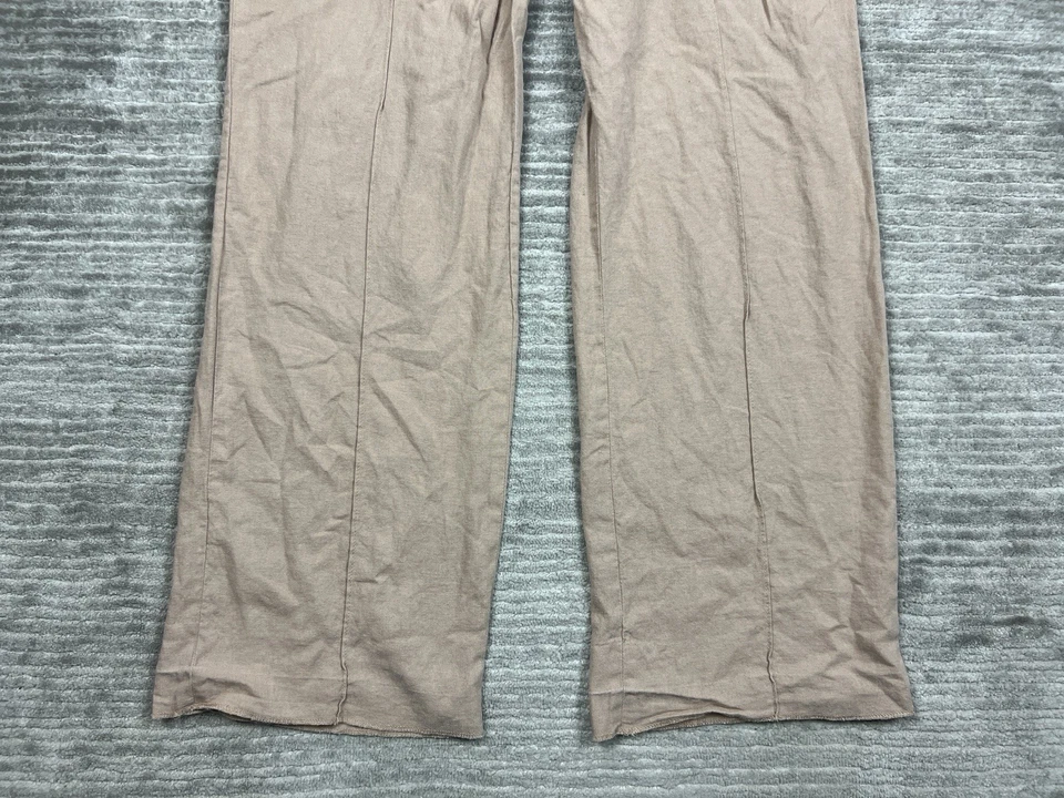 Pantalones para mujer The Limited 14 beige tiro alto pierna ancha mezcla de lino plisados Foto 3 de 4