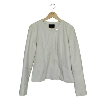 Therapy Women's Cream Faux Leather Jacket Collarless Full Zip Size Large