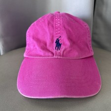 Vintage Polo Ralph Lauren Hot Pink Hat Strapback Baseball Cap Blue Pony Logo