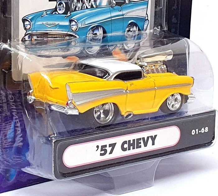 Muscle Machines 1/64 Scale 71161 01-68 - 1957 Chevrolet Chevy - Yellow/White - Image 3 of 4