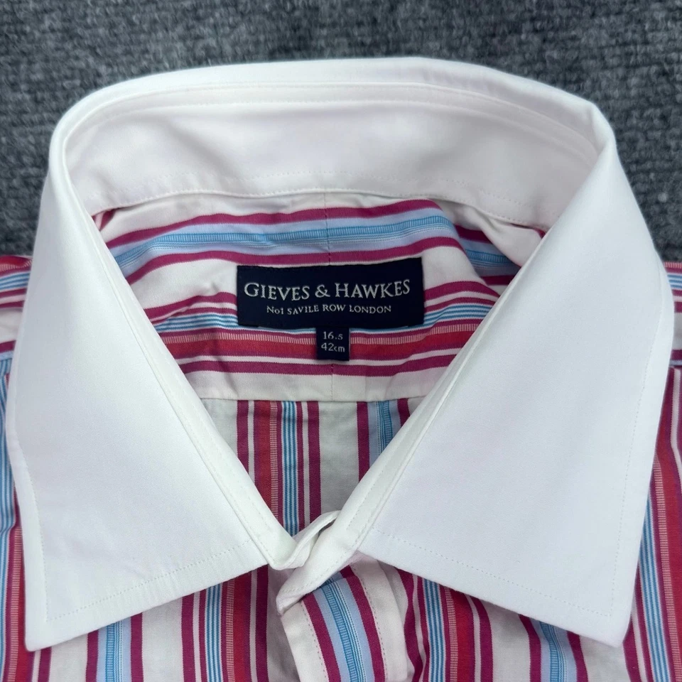 Camisa Gieves Hawkes Para Hombres 16.5 Rayas Algodón Puño Francés Nº1 Savile Row Londres Foto 3 de 4