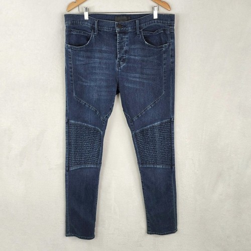 J Brand Bearden Slim Fit Jeans Men 36X33 Moto Quilted Knee Button Fly Blue Denim