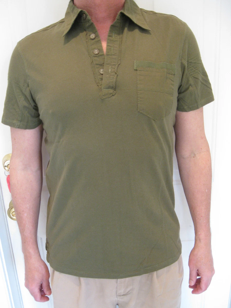 GUESS MENS GREEN 100 COTTON POLO SHIRT WITH VINTAGE DESIGN SIZE