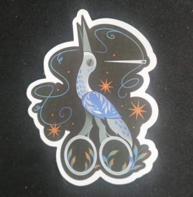 Blue Heron Scissors With Needle & Thread Sticker 2 7/8'' x 2 1/8''