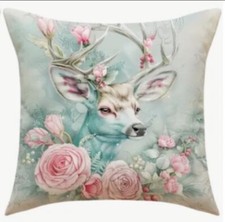 Vintage Deer Floral Romantic Glamour Christmas Throw Pillow Cover Home Decor 18  
