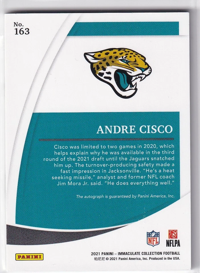 2021 Immaculate Collection - Rookie Autos Andre Cisco #163 (AU, RC) /25 - Image 2 of 2