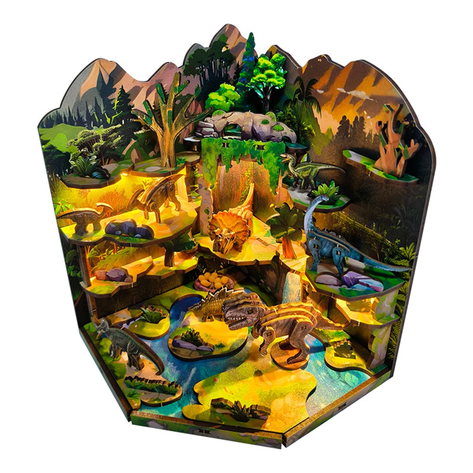 Dinosaurio Exploración Luz Pintura Hágalo Usted Mismo Libro Rincón Construcción Madera Puzzle Juguete Kit Foto 4 de 4