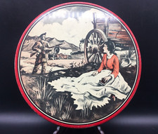 Vintage vagoni di latta West trail scout e lady art coperchio 10” diametro 1,75” rosso intenso