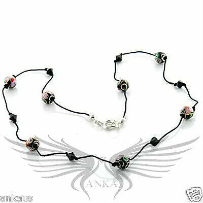 Beautiful Multicolor Bead Pendant 16'' Fabric String Necklace Lo737