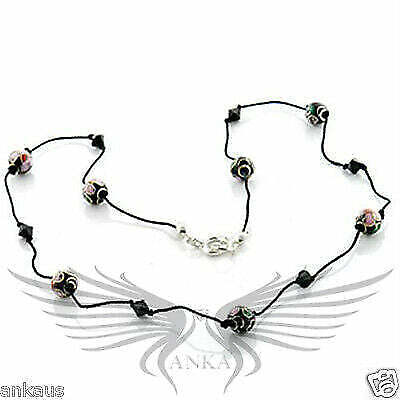 Beautiful Multicolor Bead Pendant 16" Fabric String Necklace Lo737 - 第 1/1 張圖片