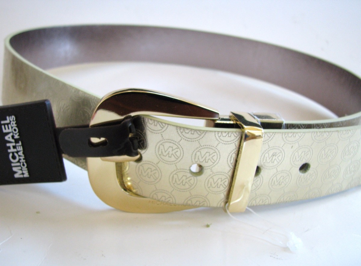 ?NEW? Michael Kors Shimmer Gold / Rose Gold Reversible Belt Michael Kors 558385 Cream MK Logo/Light Pink With Gold  main image 2