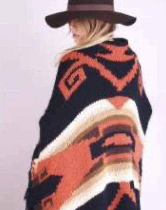 Ralph Lauren 1 XS/S Tejido Envolvente Suéter RRL Polo Flecos Poncho Suroeste Azteca Foto 2 de 4