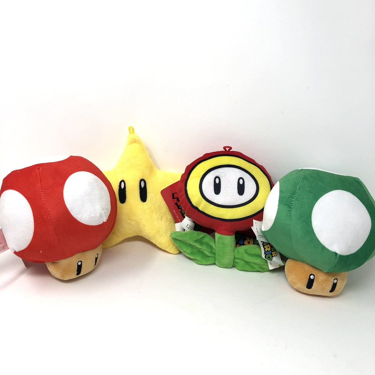 Set Of Super Mario Fire Flower, Super Star, Super Mushroom & 1up