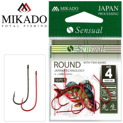 Mikado Sensual Round with Barbs Hooks Fishing 10 per pack Red/Black Hook