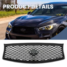 For 2014-2016 2017 Infiniti Q50 Sedan Gloss Black Front Mesh Bumper Hood Grille