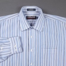 Kirkland Men's Signature No-Iron Button Long Sleeve Shirt Blue Stripe Size 16-35