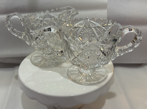 McKee? American Brilliant Cut Crystal Glass Creamer & Sugar Serveware Set. MCM - Picture 4 of 21