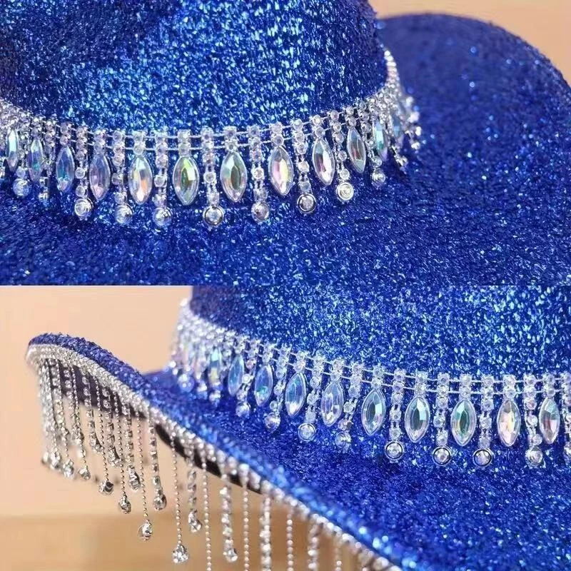 Sombreros de vaquero occidentales rojos azules de moda para hombre y mujer sombrero de montar estilo rancho Foto 3 de 3