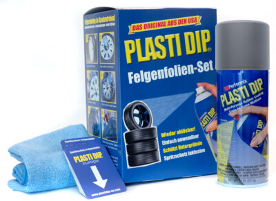 Plasti Dip Felgenfolie 4x Eisengrau / Grau + Mikrofasertuch und Sprühkarten