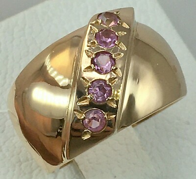 USSR Vintage Original Amethyst (lab. made) Rose Gold Ring 583 14K 6.31 g.