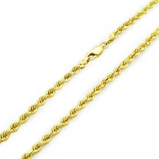 10K Yellow Gold 3mm Solid Mens Diamond Cut Italian Rope Chain Necklace 18"- 30"