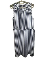 Juicy Couture Size M Dress Blue White Stripes Halter Neck Fit Flare