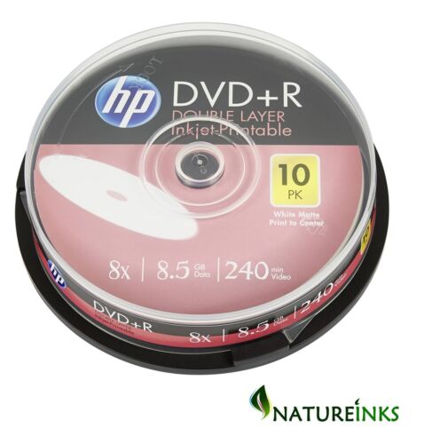 10 HP DVD+R DL vuoti doppio strato stampabili 8,5 GB 8 dischi DRE00060WIP scatola torta - Foto 1 di 3