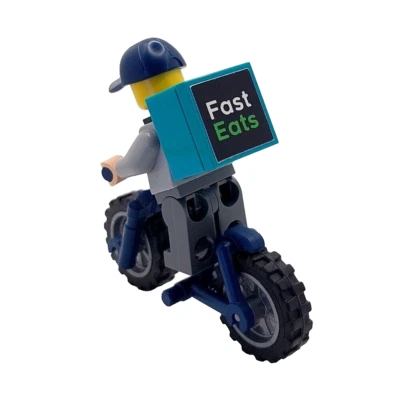 Genuine LEGO® Food Pizza Delivery Male Minifigure Cap Mountain BMX Bicycle Gift