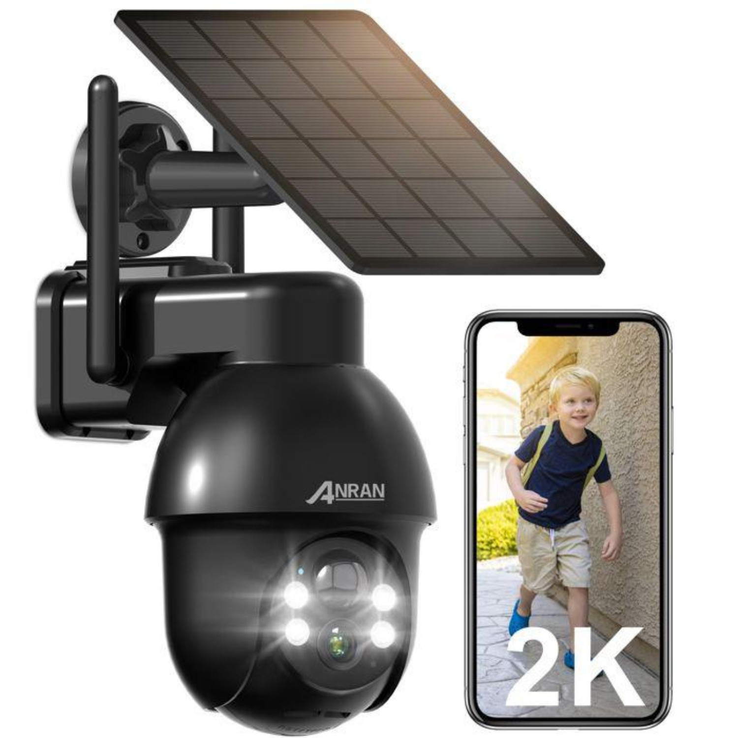 Caméra de surveillance solaire 2K avec vision nocturne et détection humaine PIR