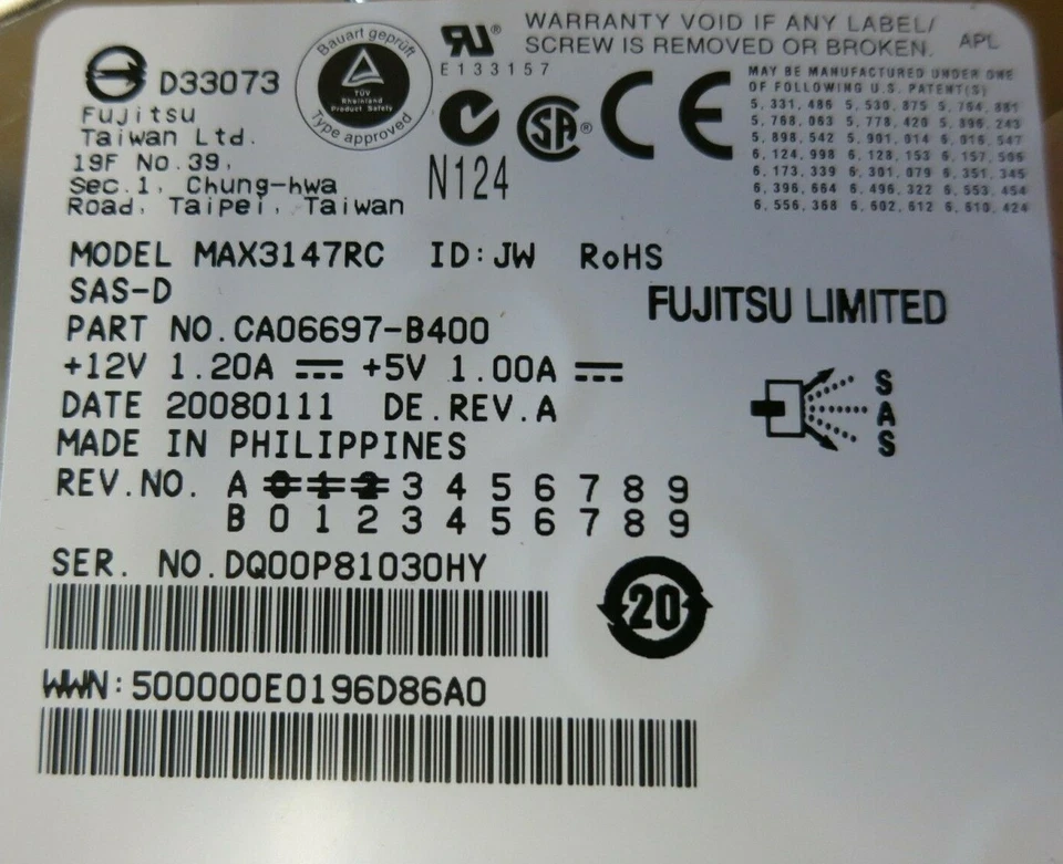 Fujitsu MAX3147RC CA06697-B400 147GB 15000RPM 8MB 3.5" SAS Internal Hard Drive - Image 4 of 4