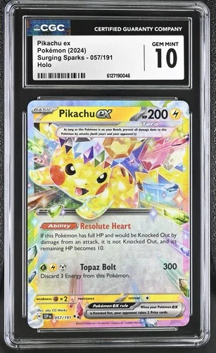 Pokémon English Pikachu ex 057/191 2024 Surging Sparks  SSP  Holo CGC 10 not PSA